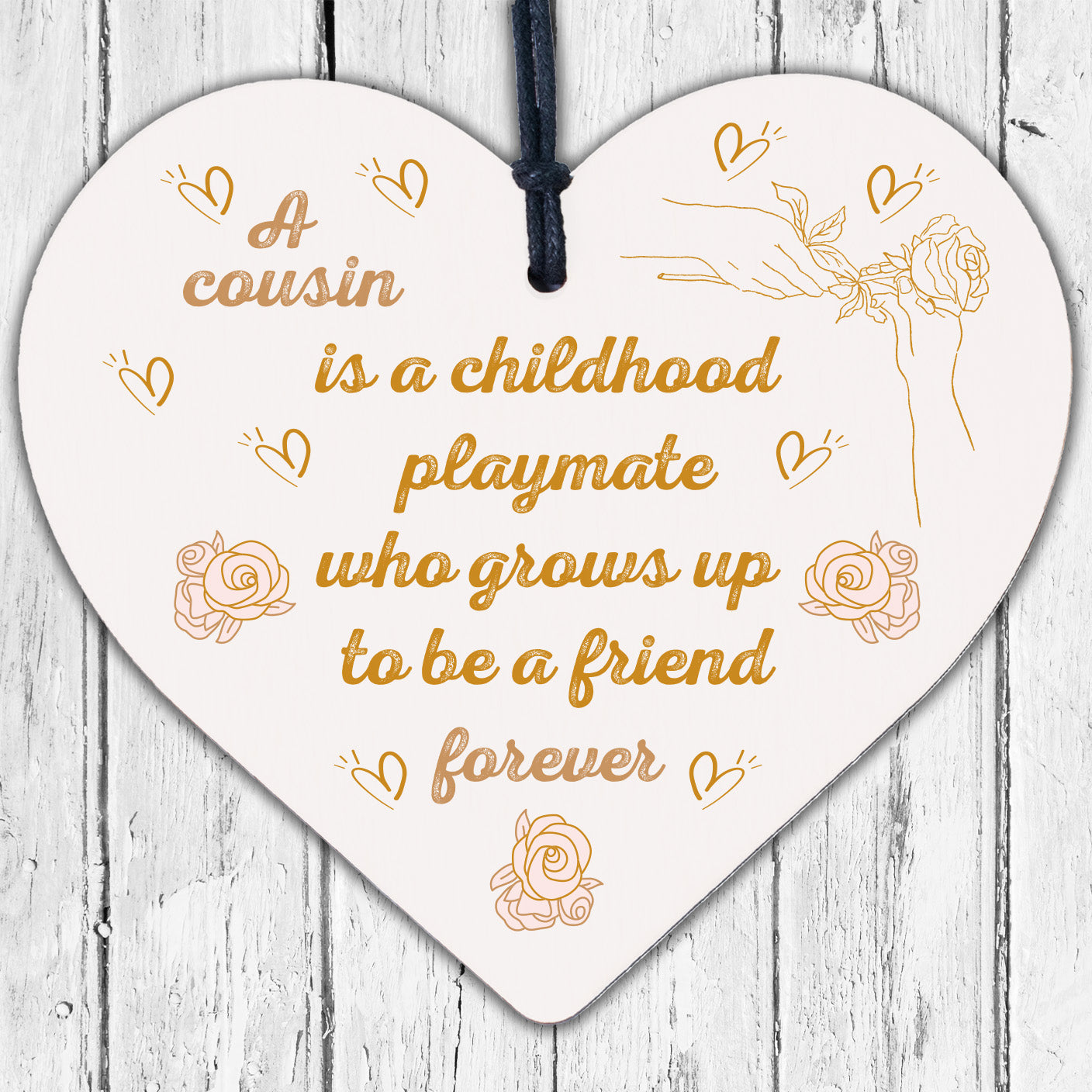 Cousin Friendship Gift Wooden Heart Plaque Keepsake Birthday Thank You Present