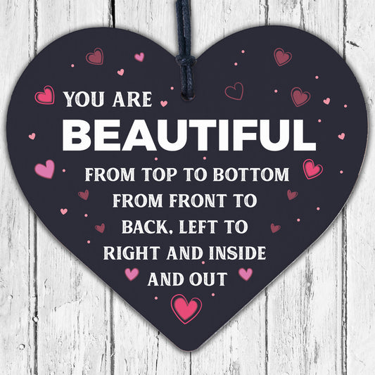 You Are Beautiful Wooden Hanging Heart Valentines Day Girlfriend Wife Gift Sign