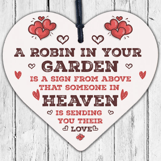 Robin Garden Memorial Grave Wooden Hanging Heart Sign Rememberance Plaque