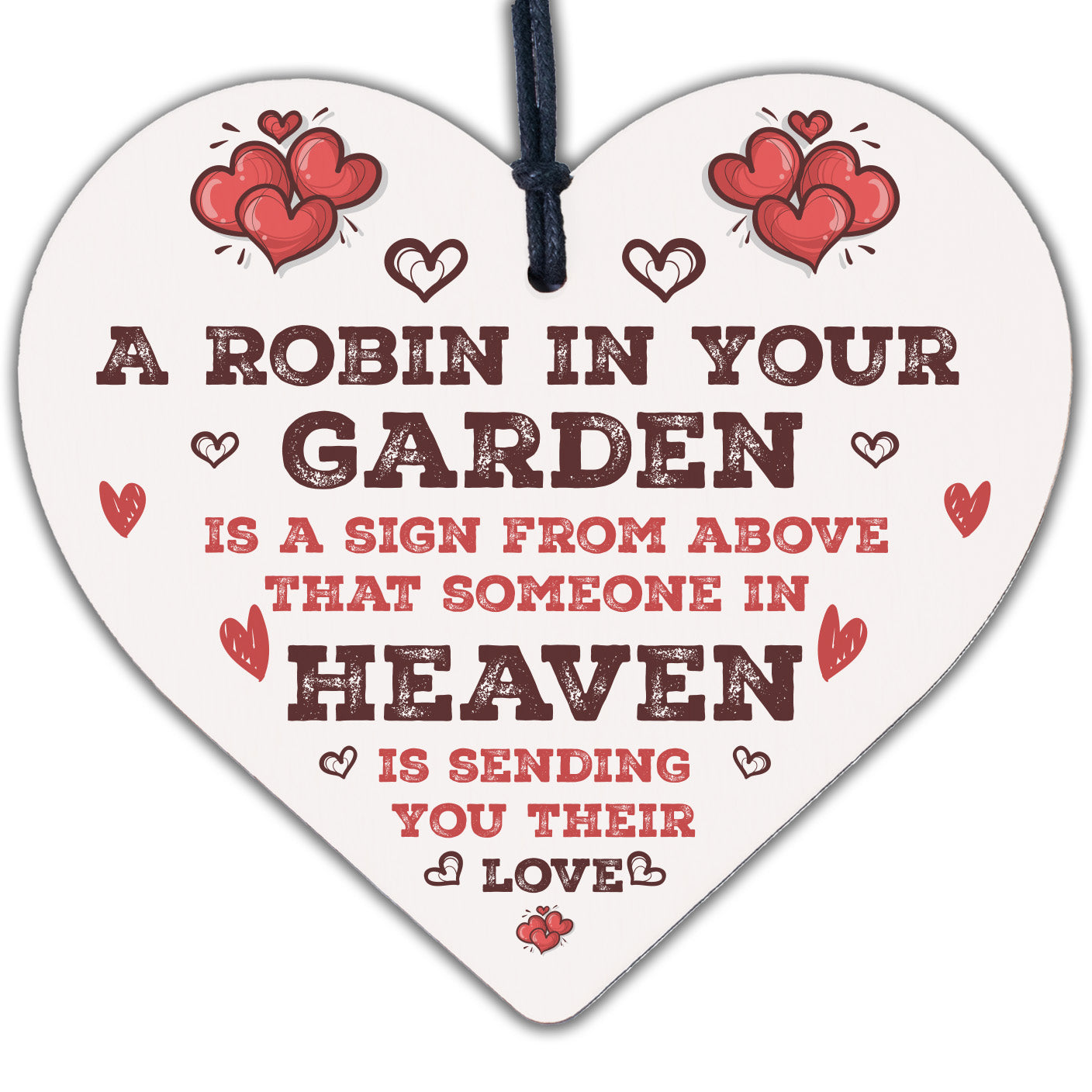 Robin Garden Memorial Grave Wooden Hanging Heart Sign Rememberance Plaque