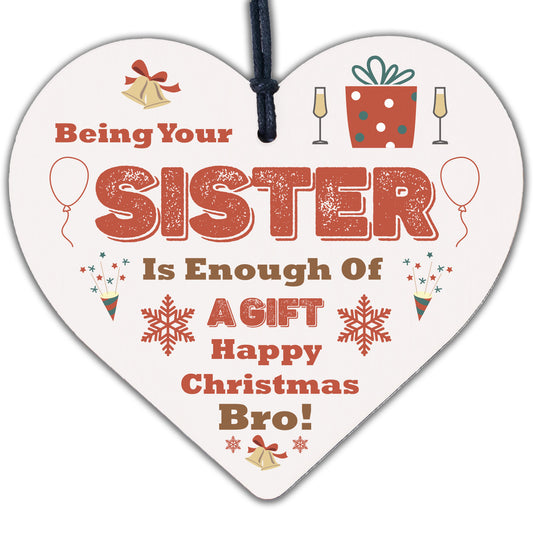 Brother Christmas Gift Funny Novelty Wooden Heart Gift From Sister Big Brother