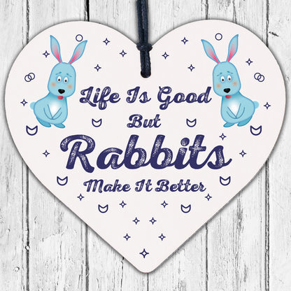 Rabbits Make Life Better Wooden Hanging Heart Plaque Pet Rabbit Hutch Sign Decor