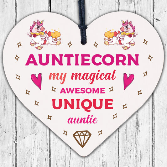 AUNTIE Gift For Birthday Mothers Day Wooden Heart Unicorn Gift For Her