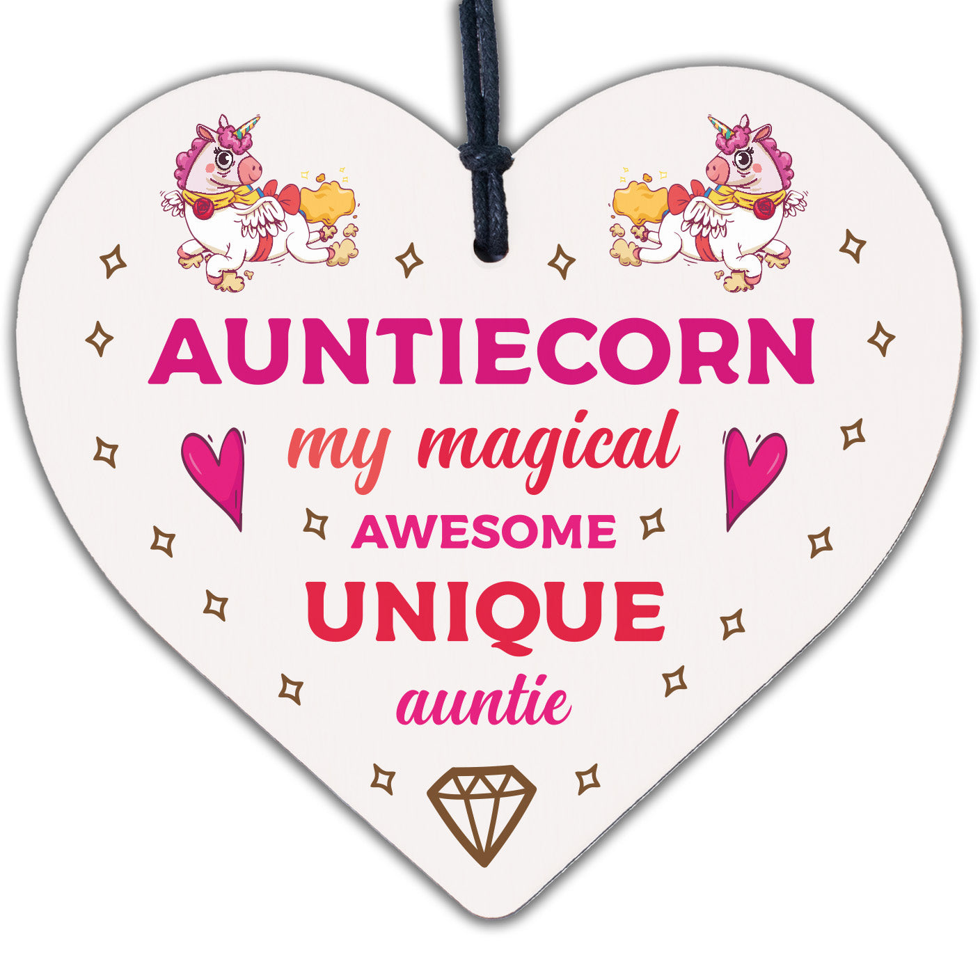 AUNTIE Gift For Birthday Mothers Day Wooden Heart Unicorn Gift For Her
