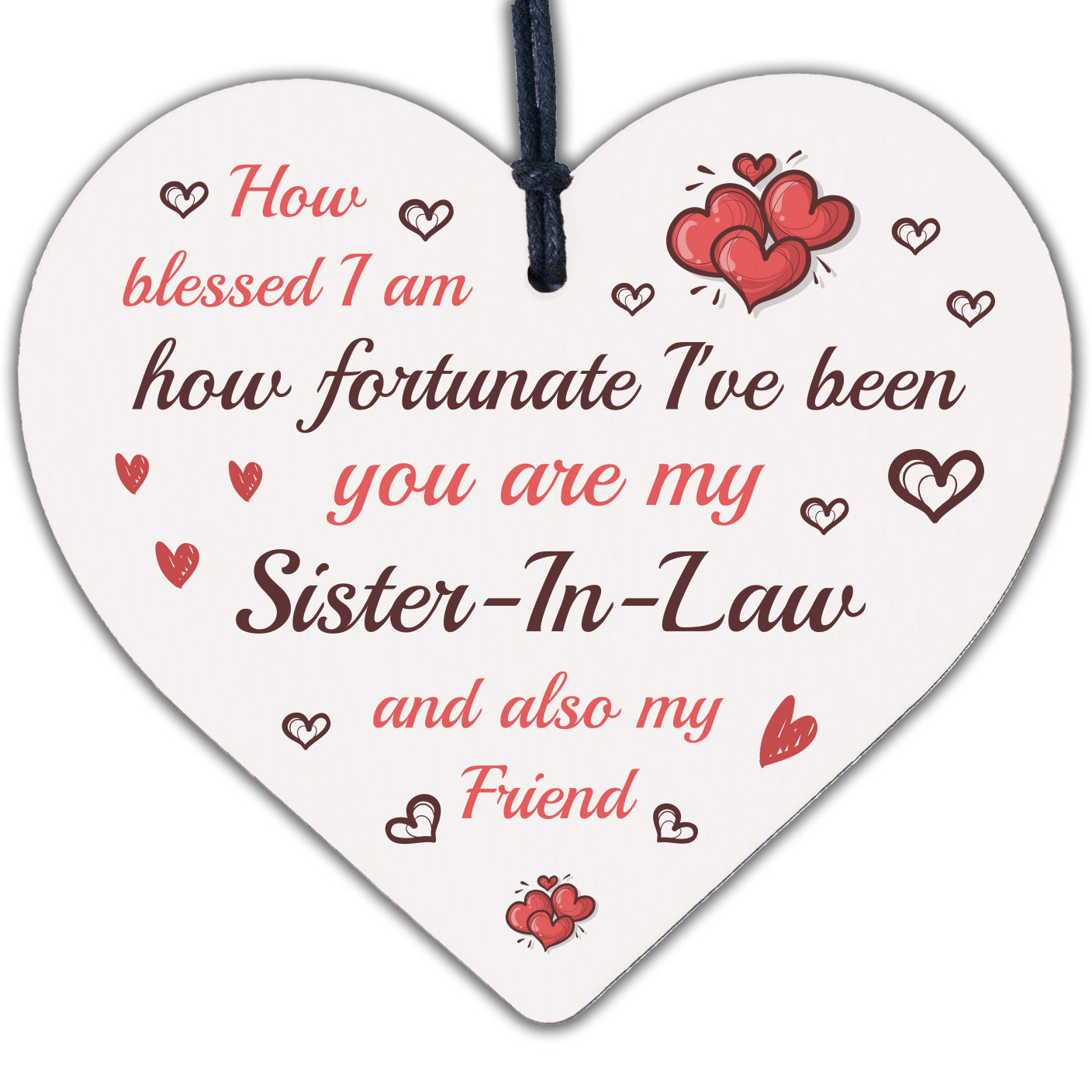 Sister In Law Gift Wooden Heart Chic Plaque Keepsake Birthday Gift Thank You