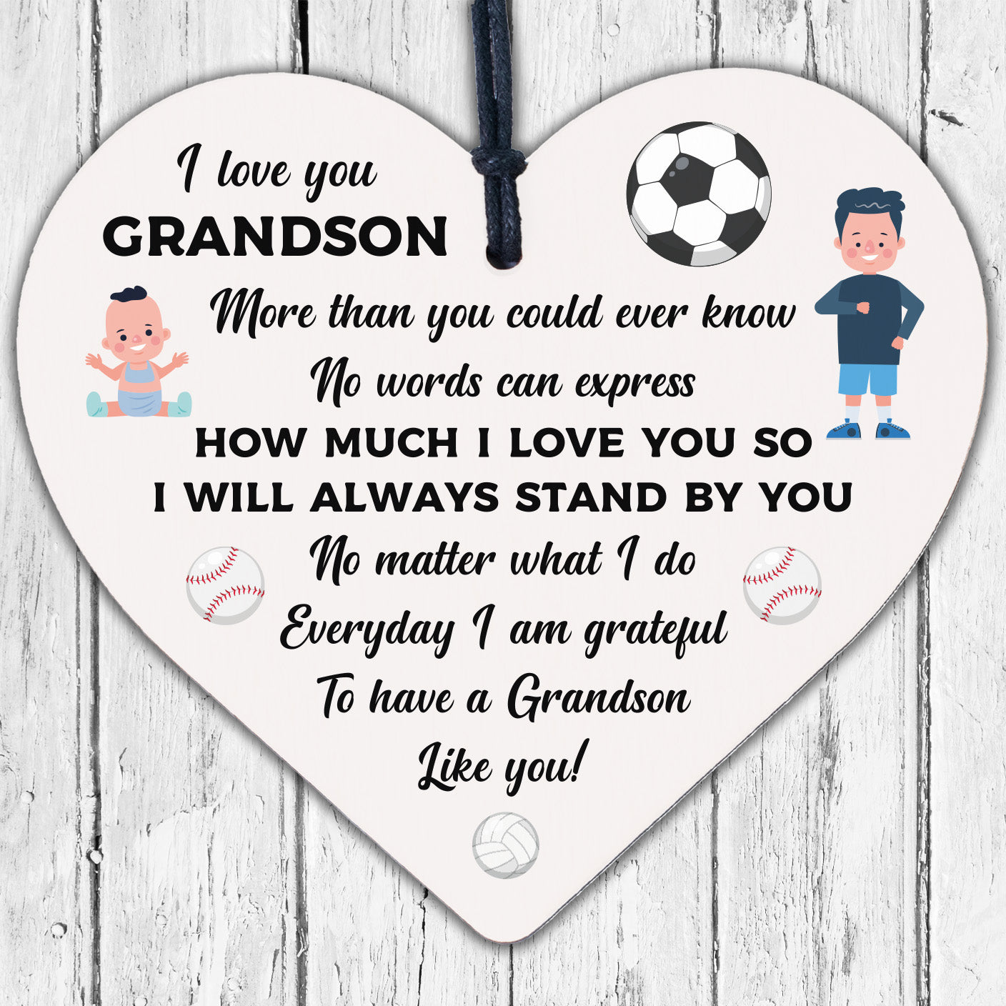 Gift For GRANDSON Birthday Christmas Keepsake Wood Heart Grandparent THANK YOU