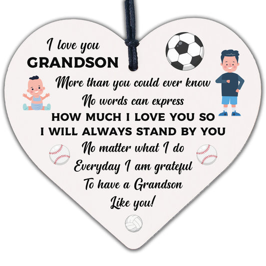 Gift For GRANDSON Birthday Christmas Keepsake Wood Heart Grandparent THANK YOU