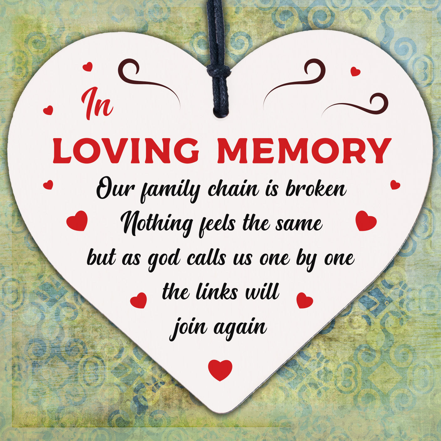 In Loving Memory Of Family Wooden Hanging Heart Memorial Plaque Love Heaven Sign