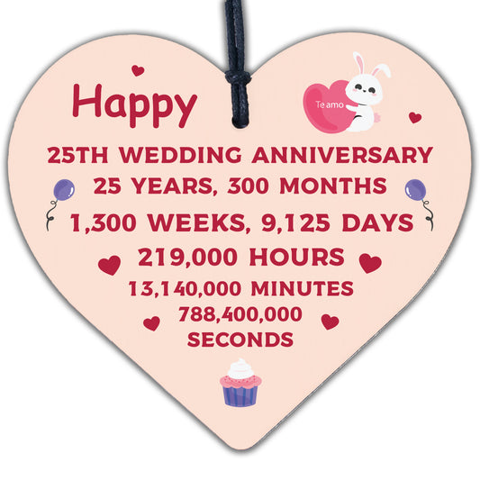 Happy 25th Wedding Anniversary Card Gift Heart Twenty Five Years Husband Wife