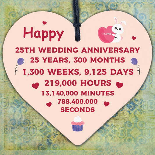 Happy 25th Wedding Anniversary Card Gift Heart Twenty Five Years Husband Wife