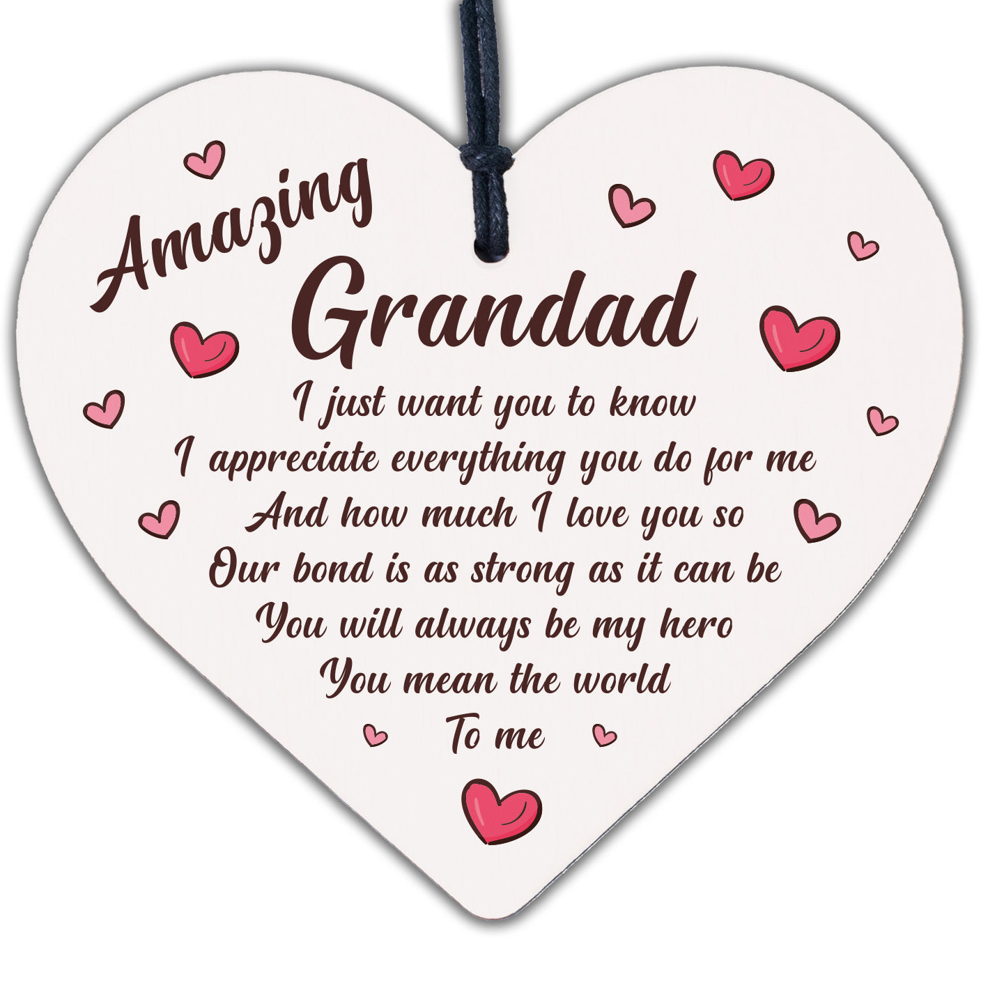 Grandad Grandfather Grandpa Wooden Heart Sign Christmas Birthday Gift Love Poem