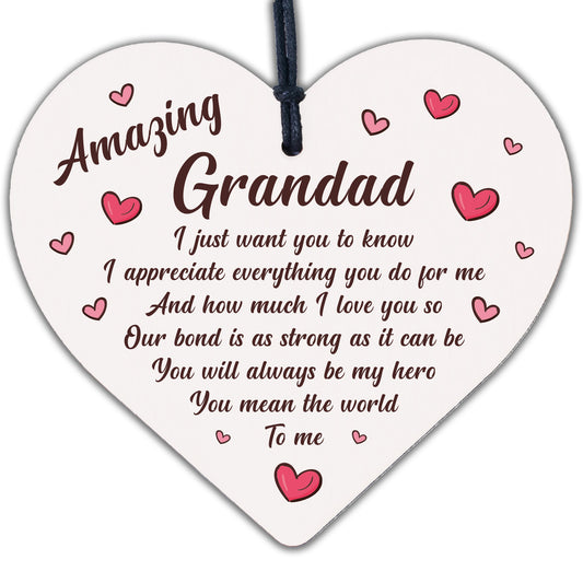 Grandad Grandfather Grandpa Wooden Heart Sign Christmas Birthday Gift Love Poem