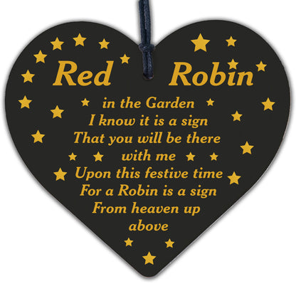 Robins Appear Wood Heart Memorial Christmas Tree Decoration Plaque Bauble