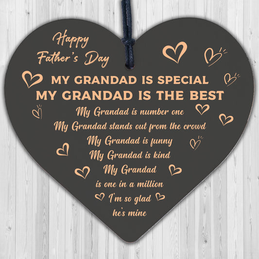 Fathers Day Gift For Grandad Wooden Heart Grandad Plaque Thank You Keepsake