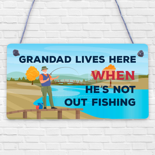 Grandad Lives Here CARP Fishing Hanging Sign Fathers Day Dad Gone Fishing Gifts