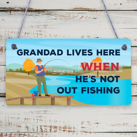 Grandad Lives Here CARP Fishing Hanging Sign Fathers Day Dad Gone Fishing Gifts