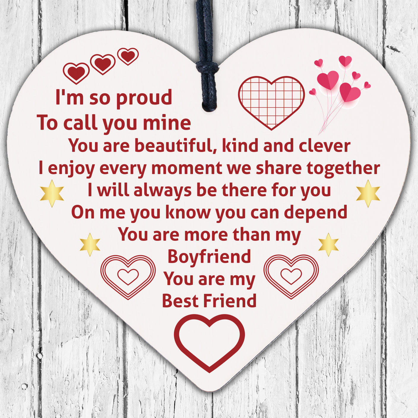 Boyfriend Relationship Gifts Wooden Heart Anniversary Valentines Gift For Him