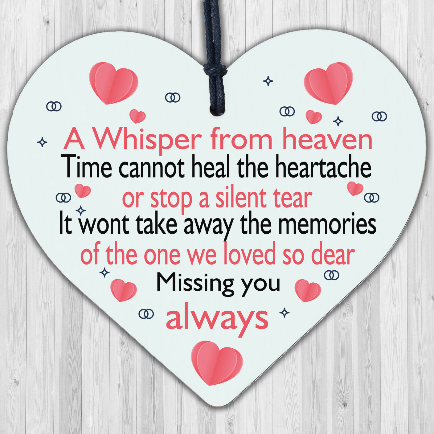 Miss You Always Mum Nan Dad Tribute Wood Heart Memorial Decoration Plaque Bauble