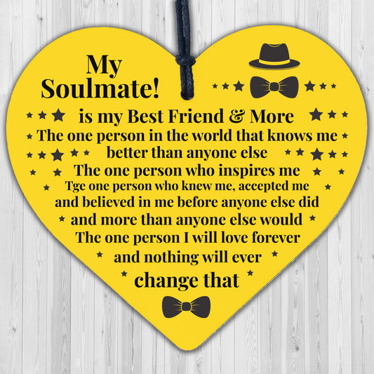 Soulmate Gift Wooden Heart Birthday Anniversary Gift For Him For Her Love Sign