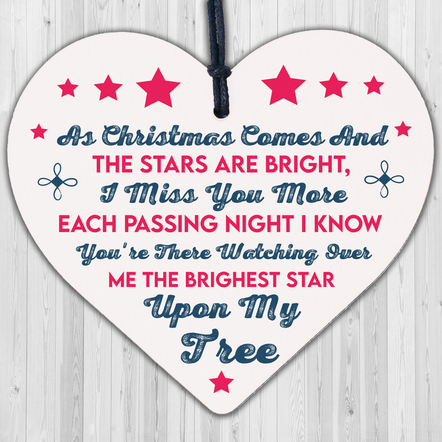 Brightest Star On My Tree Wooden Hanging Heart Memorial Plaque Christmas Decor