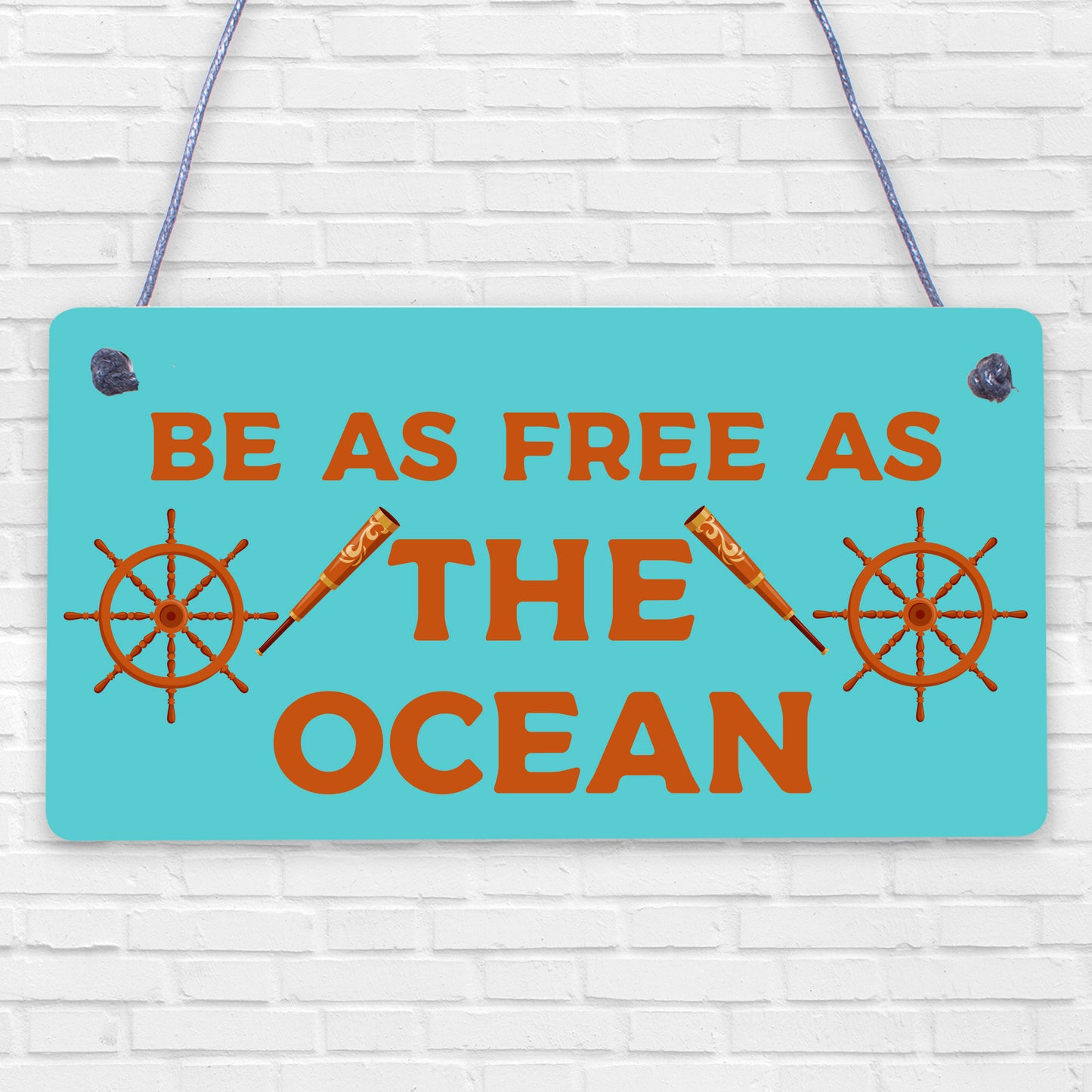 Free As The Ocean Nautical Seaside Marine Theme Hanging Plaque Bathroom Sign