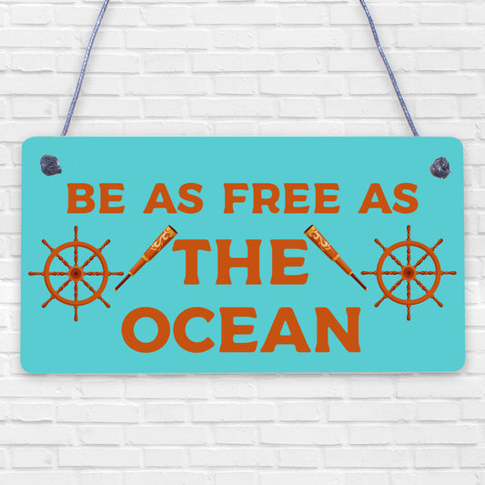 Free As The Ocean Nautical Seaside Marine Theme Hanging Plaque Bathroom Sign