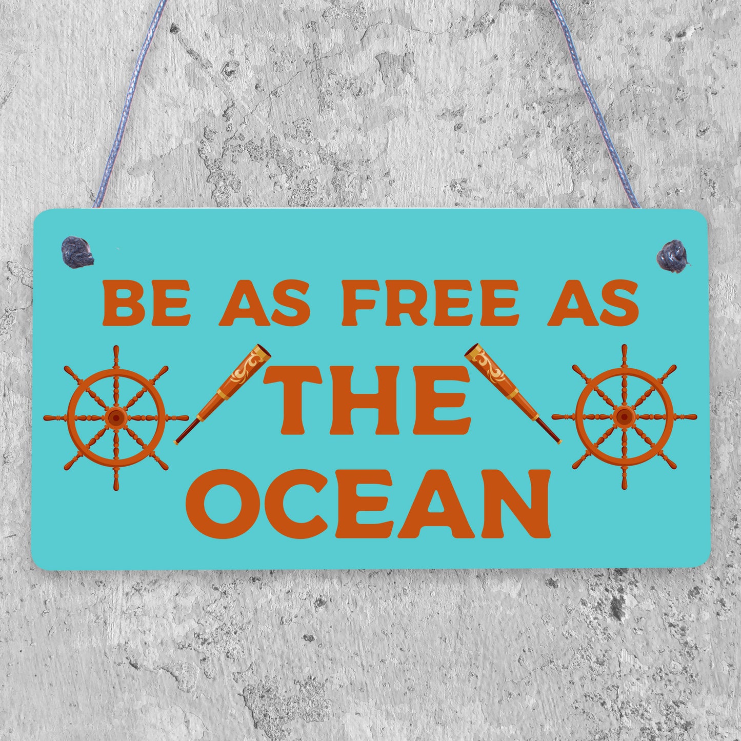 Free As The Ocean Nautical Seaside Marine Theme Hanging Plaque Bathroom Sign