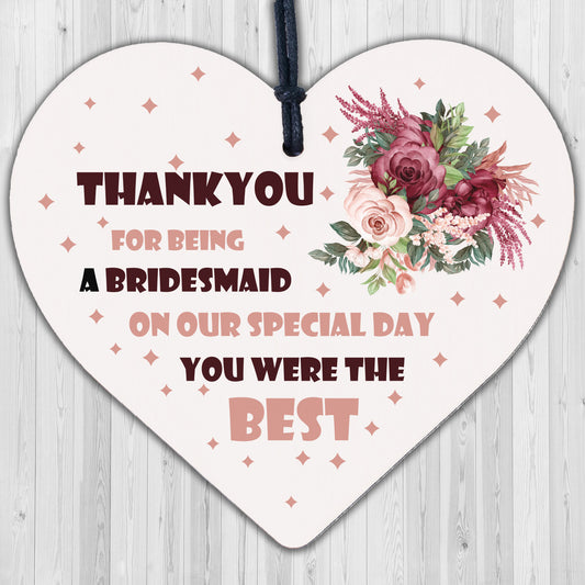 Thank You For Being A Bridesmaid Wooden Hanging Heart Wedding Favour GIFT Plaque