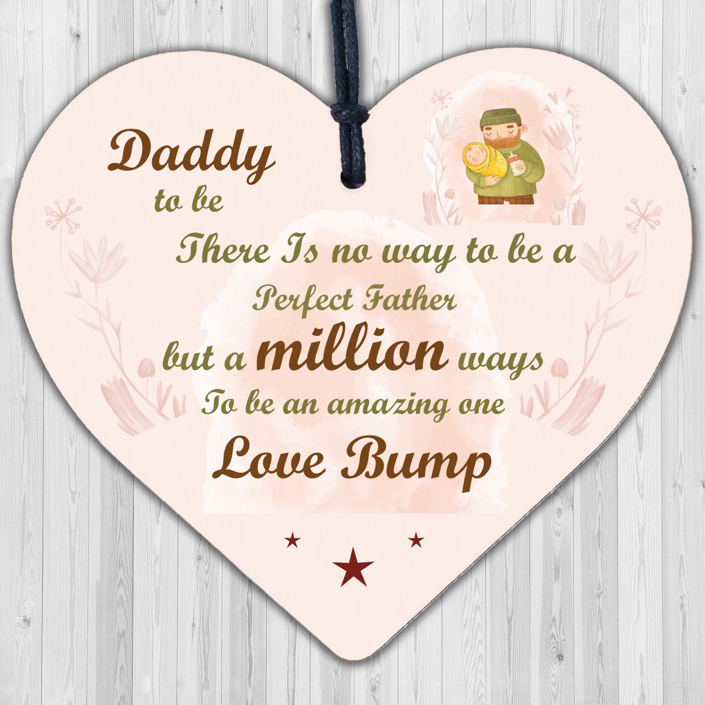 Daddy Dad To Be Present From Bump Baby Shower Wood Heart Plaque Decoration Gift