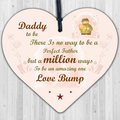 Daddy Dad To Be Present From Bump Baby Shower Wood Heart Plaque Decoration Gift