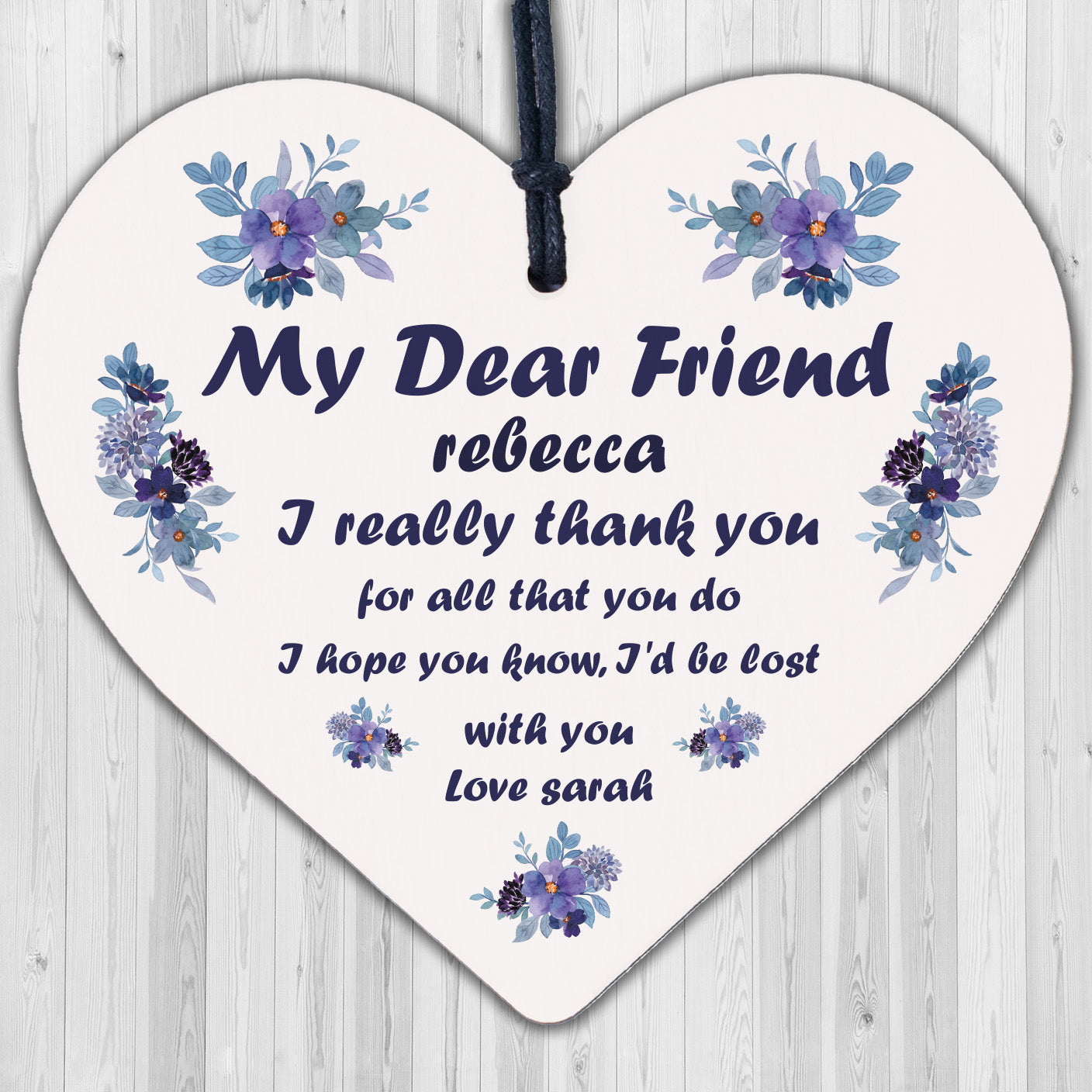 Thank You Best Friend Gift For Christmas Birthday Wood Heart Friendship Sign