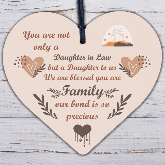 Daughter In Law Plaque Sayings Wooden Heart Birthday Wedding Christmas Gifts