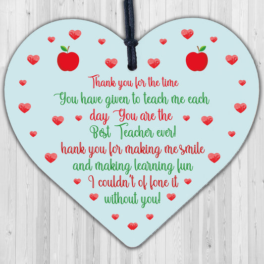 Novelty Thank You Gift For Teacher Teaching Assistant Wooden Heart Gift For Him