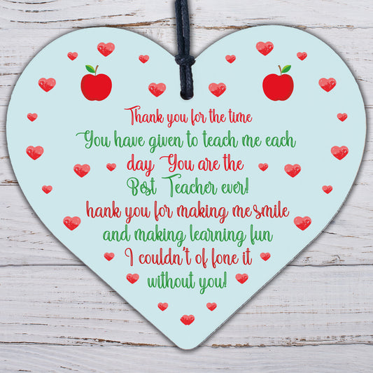 Novelty Thank You Gift For Teacher Teaching Assistant Wooden Heart Gift For Him