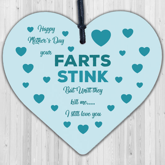 Funny Mother's Day Gift Wooden Heart Joke Mother's Day Card Farts Stink Keepsake