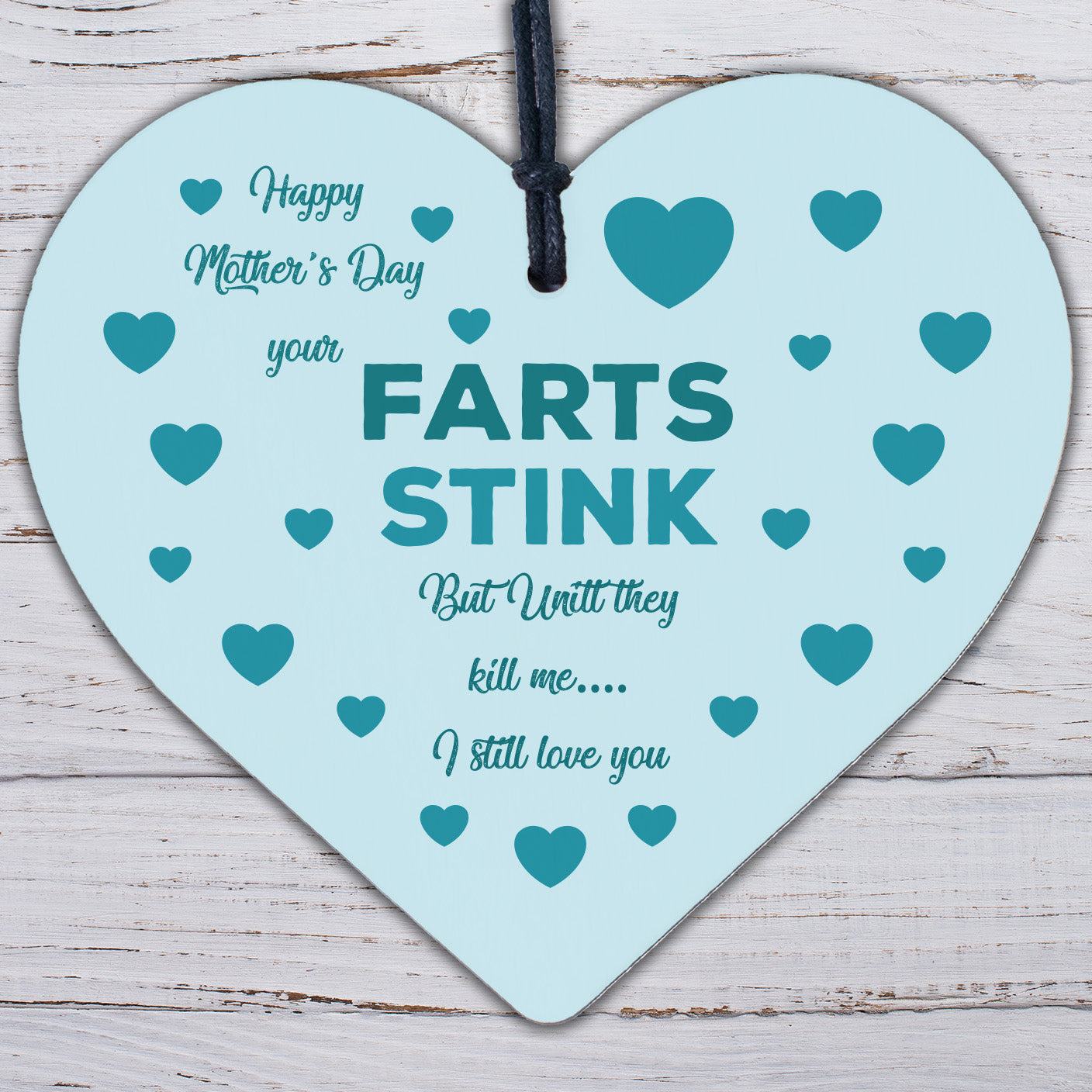 Funny Mother's Day Gift Wooden Heart Joke Mother's Day Card Farts Stink Keepsake