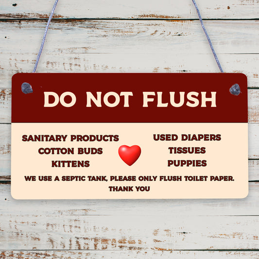 Do Not Flush Septic Tank Hanging Plaque Bathroom Wall Door Toilet Thank You Sign