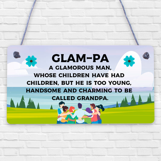 Glam-Pa Fabulous Grandpa Love Gift Wooden Hanging Plaque Grandad Birthday Gift