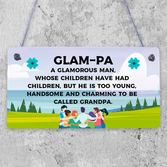 Glam-Pa Fabulous Grandpa Love Gift Wooden Hanging Plaque Grandad Birthday Gift