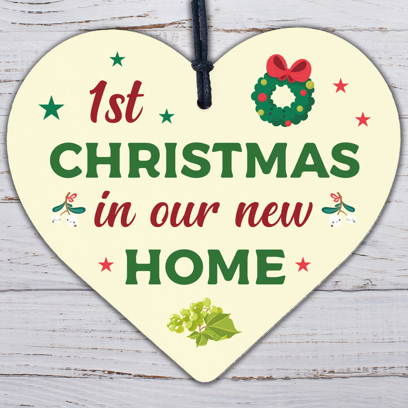 1st First Christmas In New Home Wood Heart Housewarming Christmas Bauble Gift