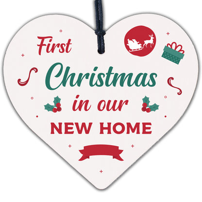 First Christmas In New Home Christmas Tree Decoration Wood Heart Bauble