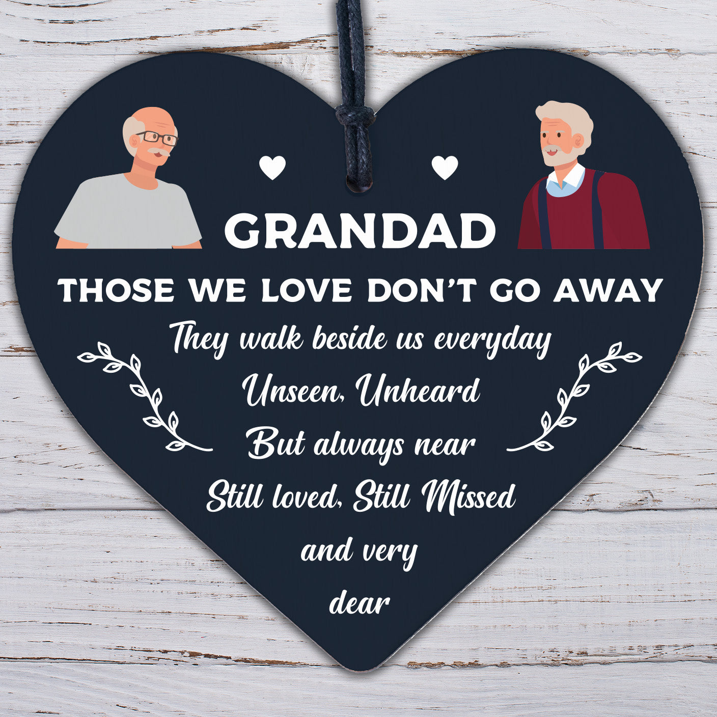 Grandad Christmas Memorial Decoration Wood Heart Memorial Sign Gift For Grandad