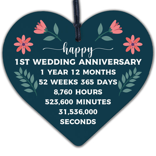 Handmade Wooden Heart Plaque 1st Wedding Anniversary Gift For Her Him Husband