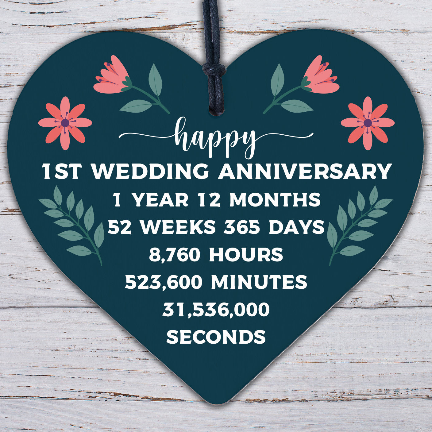 Handmade Wooden Heart Plaque 1st Wedding Anniversary Gift For Her Him Husband