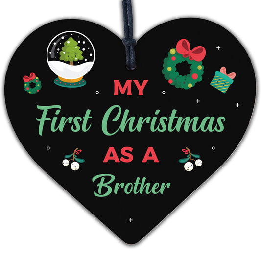 My First Christmas As A Brother Wooden Heart Hanging Tree Decoration Baby Gift