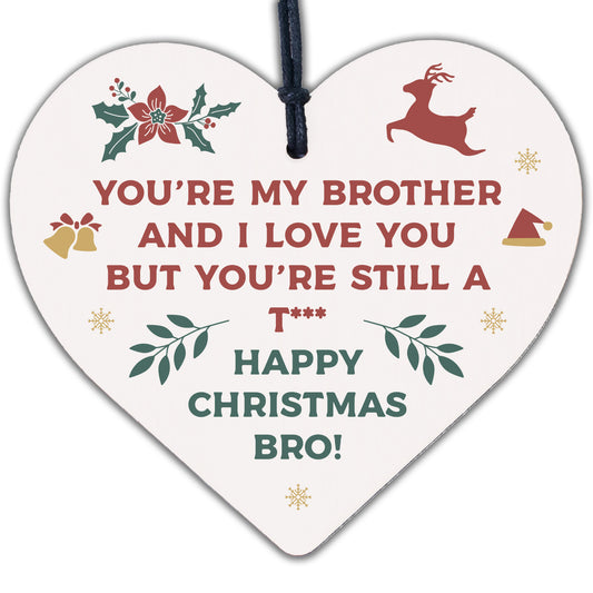 Funny Brother Christmas Gifts Tag Novelty Wood Heart From Sister Rude Gift Idea