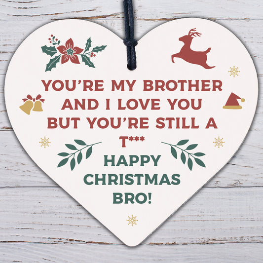 Funny Brother Christmas Gifts Tag Novelty Wood Heart From Sister Rude Gift Idea