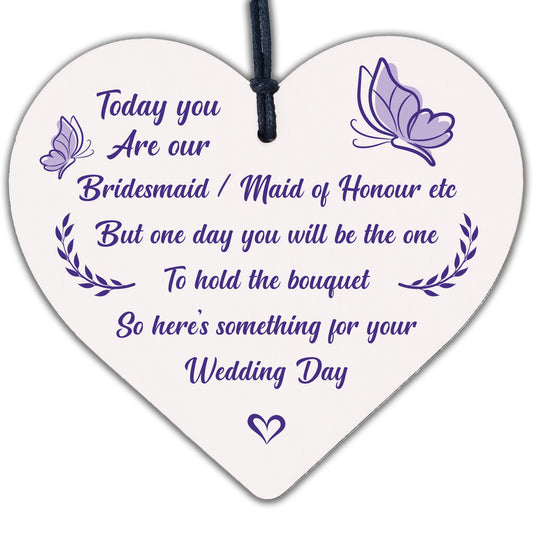 Bridesmaid Maid Of Honour Flower Girl Wedding Thank You Wood Heart Bouquet Decor