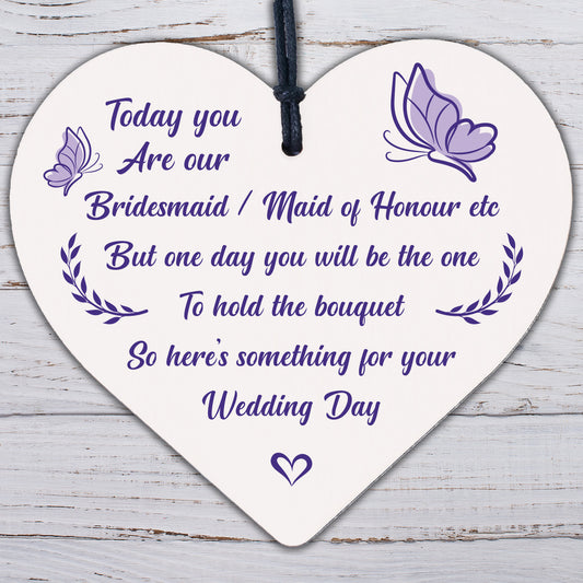 Bridesmaid Maid Of Honour Flower Girl Wedding Thank You Wood Heart Bouquet Decor