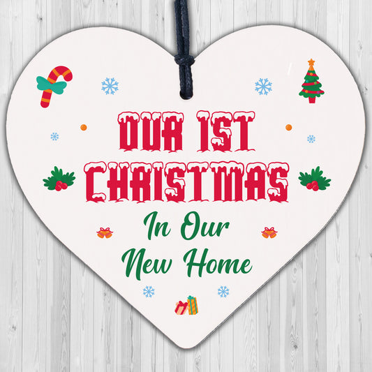 1st Christmas In Our New Home Hanging Wooden Heart Tree Decoration House Gift